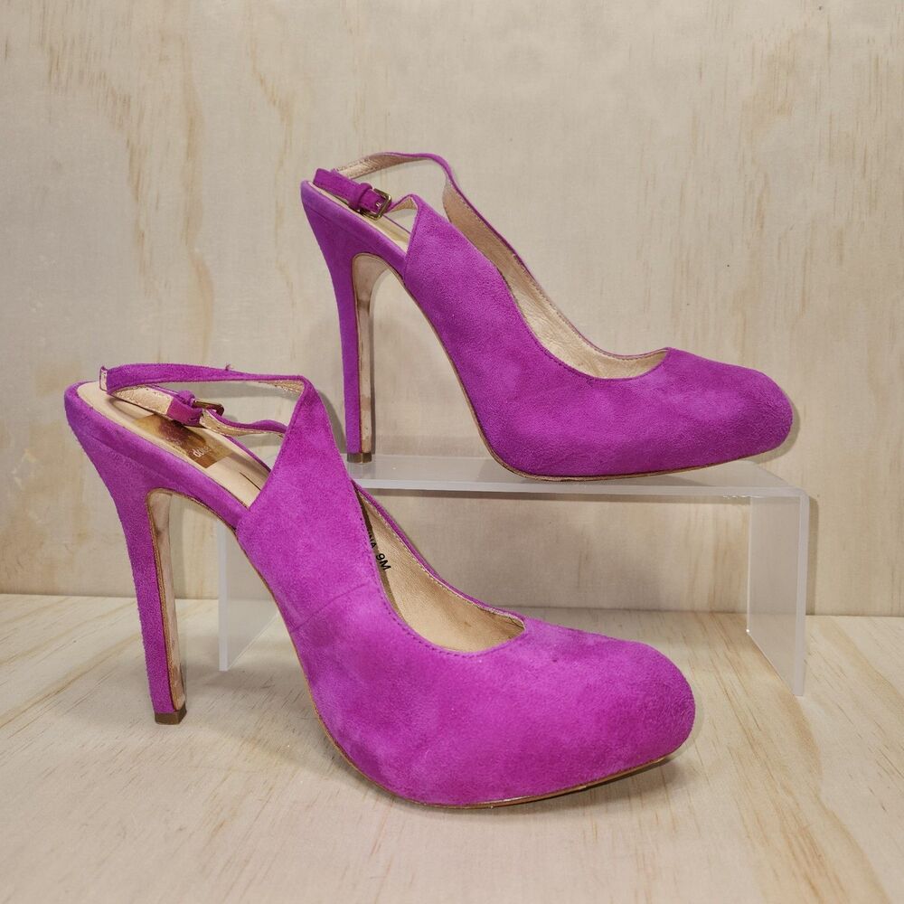 Dolce Vita Bambi Slingback Suede Pumps Magenta Heel Shoe Women 9 - Picture 2 of 9